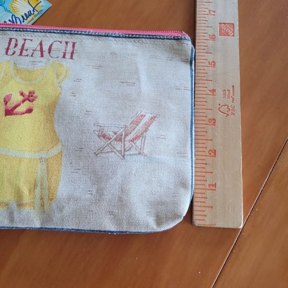 Paul Brent Beach Life To The Beach Tapestry Zipper‎ Pouch Cosmetic Bag NWT